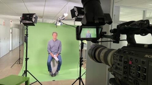 lit green-screen-interview filming in Spain