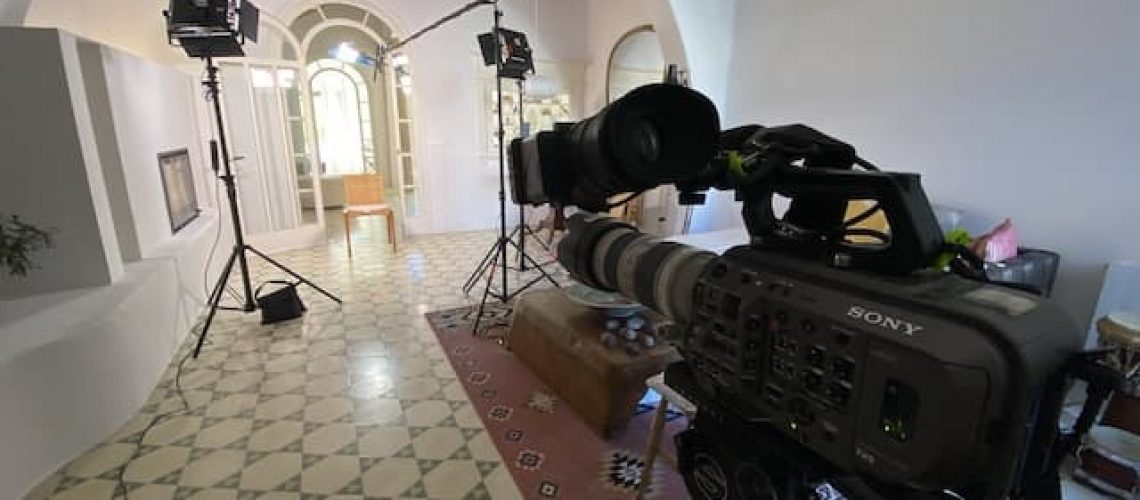 filming setup for lit interviews in an old Spanish house