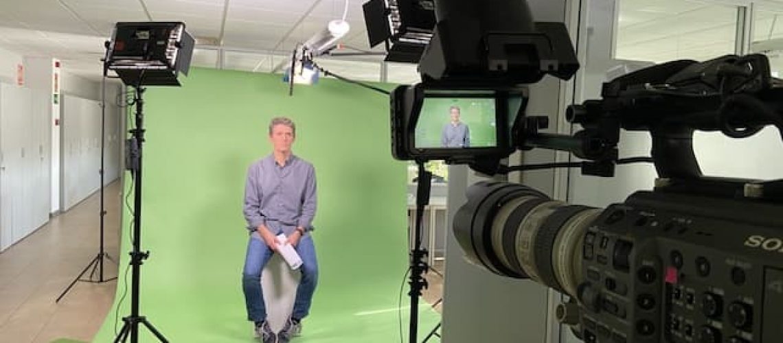 lit green-screen-interview filming in Spain